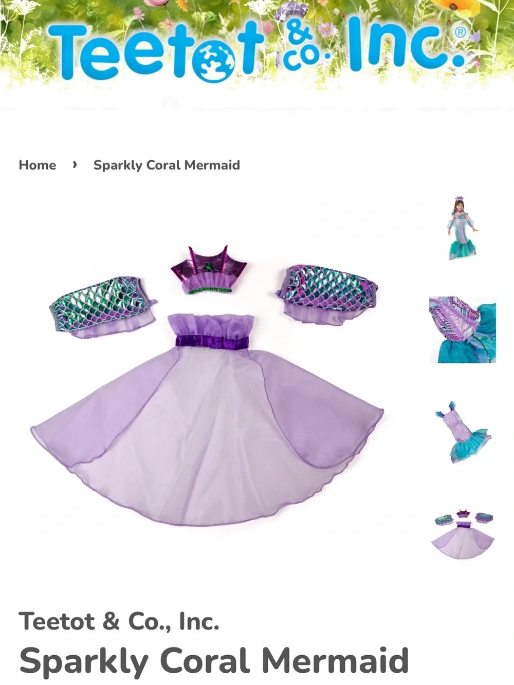 Princess sparkly Coral Mermaid Halloween costume dress for girls size 5-6